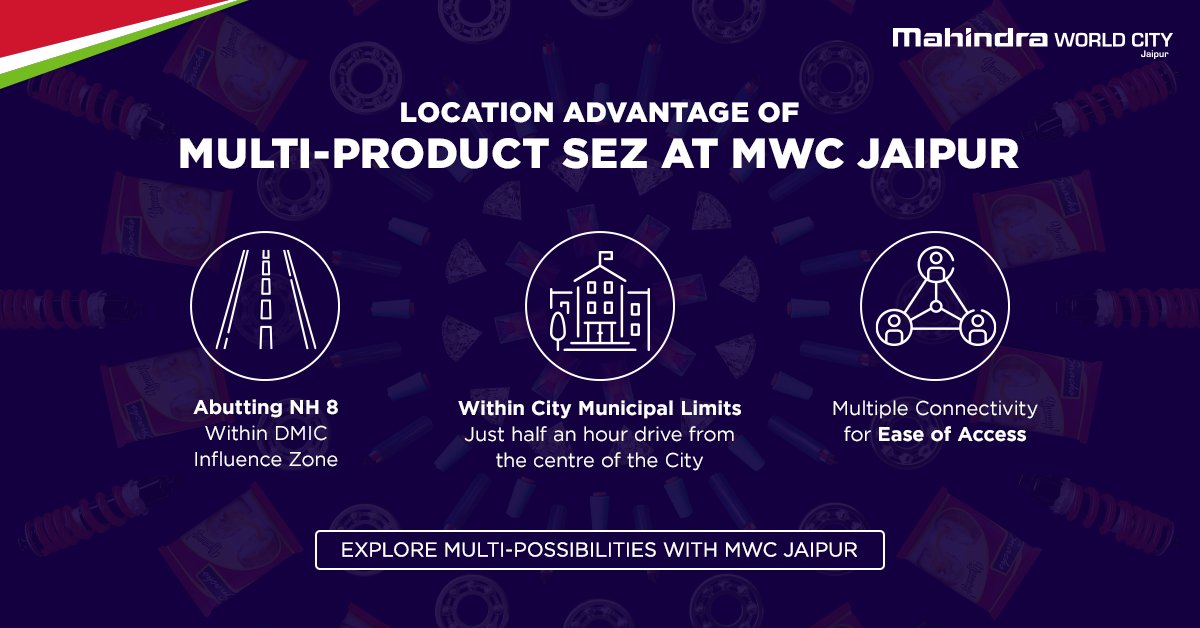 Mah_WorldCity's tweet photo. Spread over an area of ~3,000 acres, #MWCJ consists of a Multi-Product SEZ, DTA with Social & Residential Infrastructure. It has an excellent location advantage with a close proximity to NH 8, within DMIC Influence Zone.
Explore #MultiPossibilities here: https://t.co/SRftgi9p2n https://t.co/VL9tTc1tUW