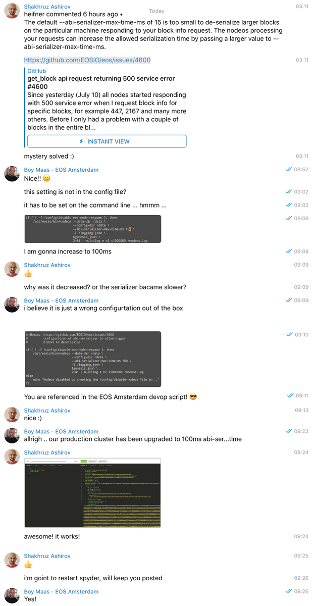 eosamsterdam's tweet photo. EOS Amsterdam node just updated our production cluster to serve those large "rounded" blocks ;-) Supporting our $EOS dApp development community! Increasing quality every day! BPs out there, check if you can fetch block 447 and 2167! 

https://t.co/ENZ1bqEGJR

$EOS @go_eos https://t.co/PuuvAFAud2