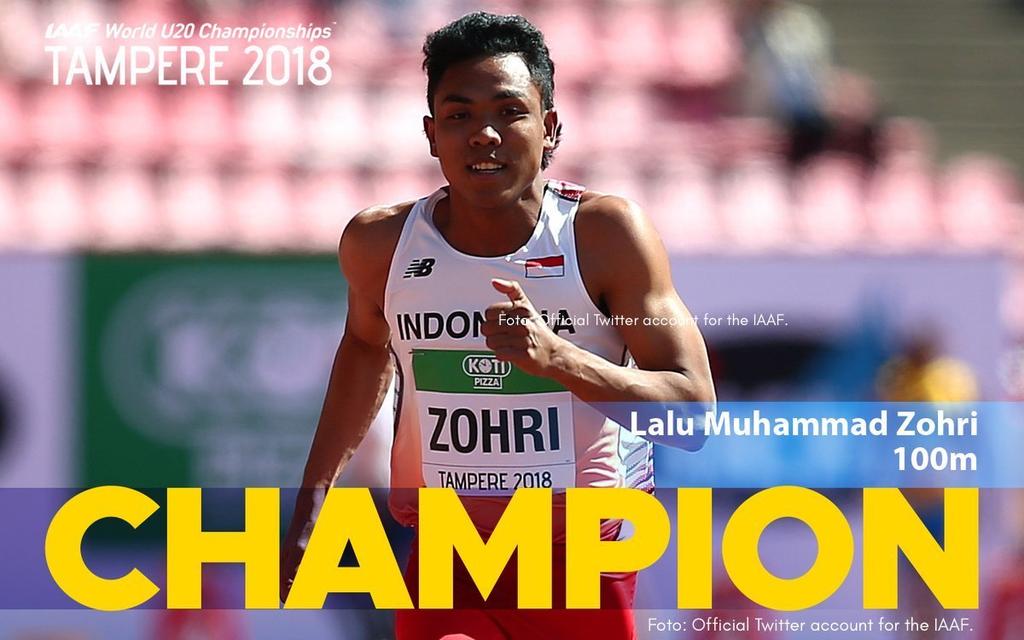 Berlomba bukan sebagai unggulan, Lalu Muhammad Zohri membuktikan: Indonesia bisa memberi kejutan. Ia JUARA DUNIA lari 100 meter di kejuaraan dunia atletik IAAF U-20 di Finlandia, kemarin. Selamat untuk prestasi yang membanggakan!