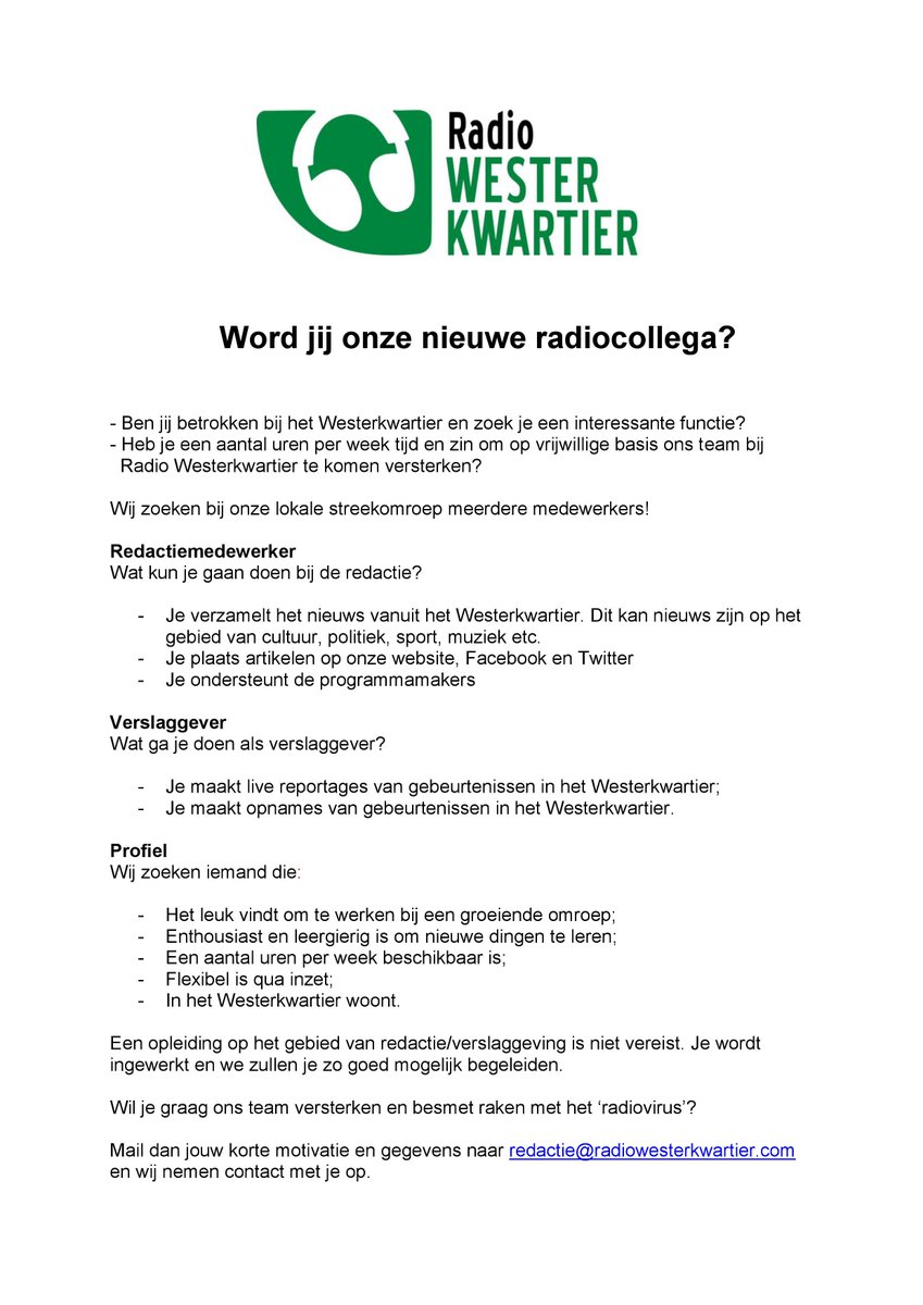 VWZuidhorn's tweet photo. Omroep Westerkwartier, gevestigd in Marum, zoekt vrijwilligers!
 
#vrijwilligerswerk @RWKFM #zuidhorn https://t.co/tCaQpzha17