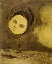 「不思議な花」ルドン　1880年
黒の時代を代表する木炭画作品。花が子供の顔になっている。