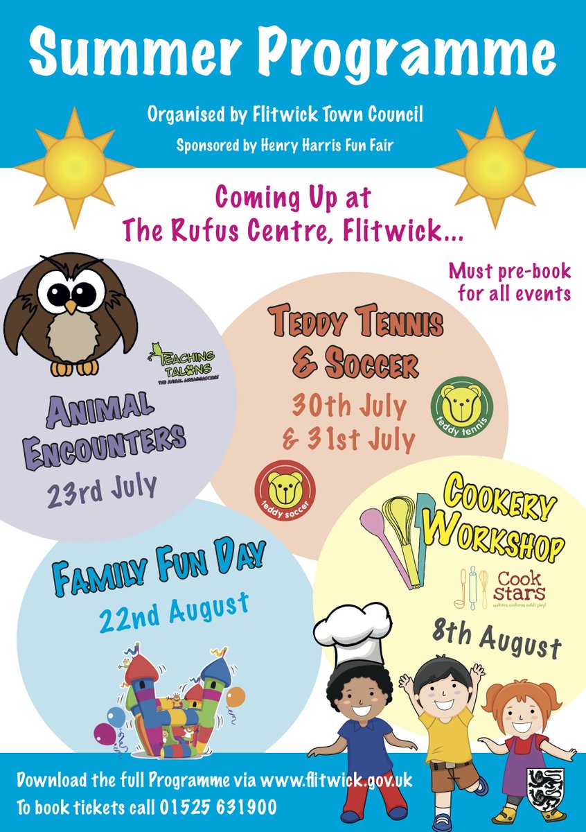 Coming up @RufusCentreFTC #Flitwick over the summer holidays <a href="/TeachingTalons/">Teaching Talons</a> @teddytennismk <a href="/teddysoccermk/">Teddy Soccer MK</a>