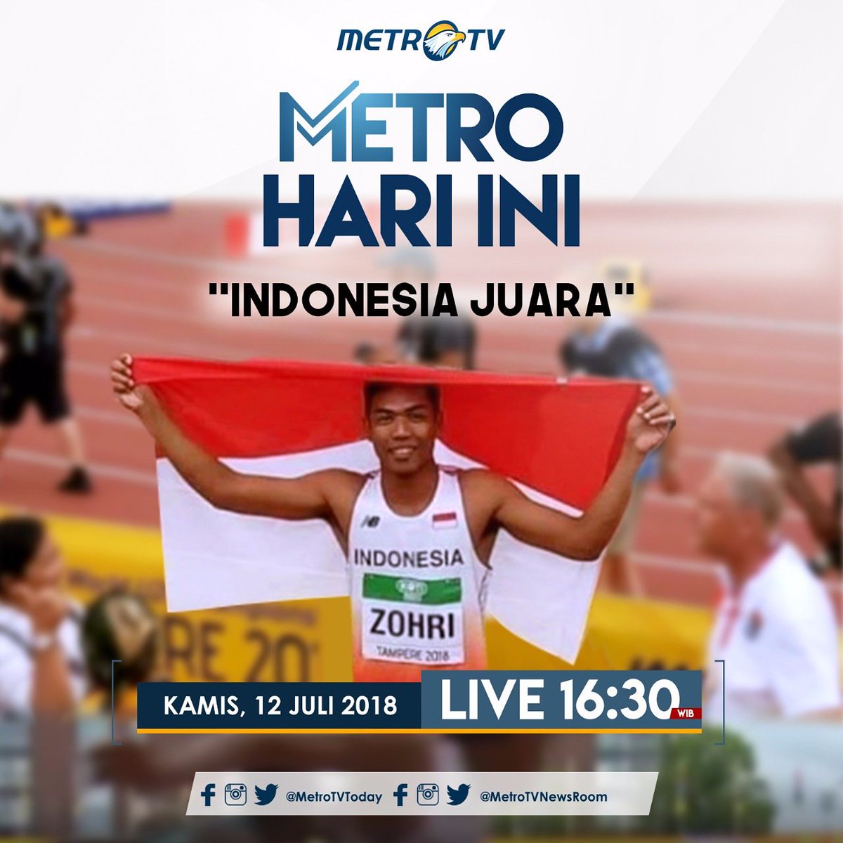 Atlet lari Lalu Muhammad Zohri meraih emas di kejuaraan dunia atletik lari cepat 100 meter kelompok usia 20 tahun di Finlandia. Ia memecahkan rekornas junior menjadi 10,18 detik. Akankah prestasi ini memicu kekuatan Indonesia di Asian Games? #MHI Kamis (12/7) 16:30 WIB <a href="/Metro_TV/">METRO TV</a>