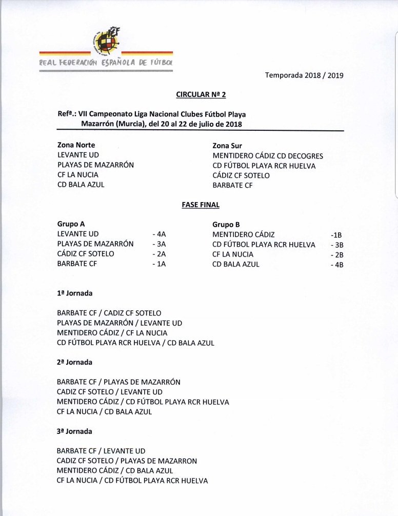 Bueno todo preparado !! 
Después de 11 años volvemos a jugar una Fase Final !!
El fin de semana del 20, 21 y 22 Julio en Mazarrón (Murcia) se disputará la Fase Final de la Liga Nacional de Fútbol Playa !!
#VamosMiBarbate #LigaNacionalFutbolPlaya