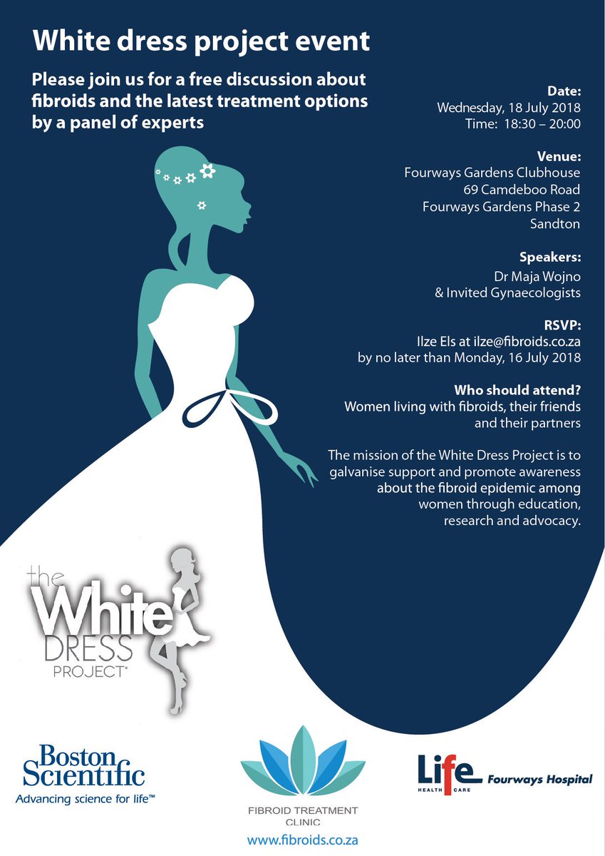 DNABrandSA's tweet photo. The movement continues as The White Dress Project further aims to empower and educate women living with Fibroids.
Join us on the 18th July 2018 at Fourways Gardens Clubhouse by booking your seat on Yenziwe@dnabrand.co.za
#SupportForFibroids https://t.co/KZI7fDb474