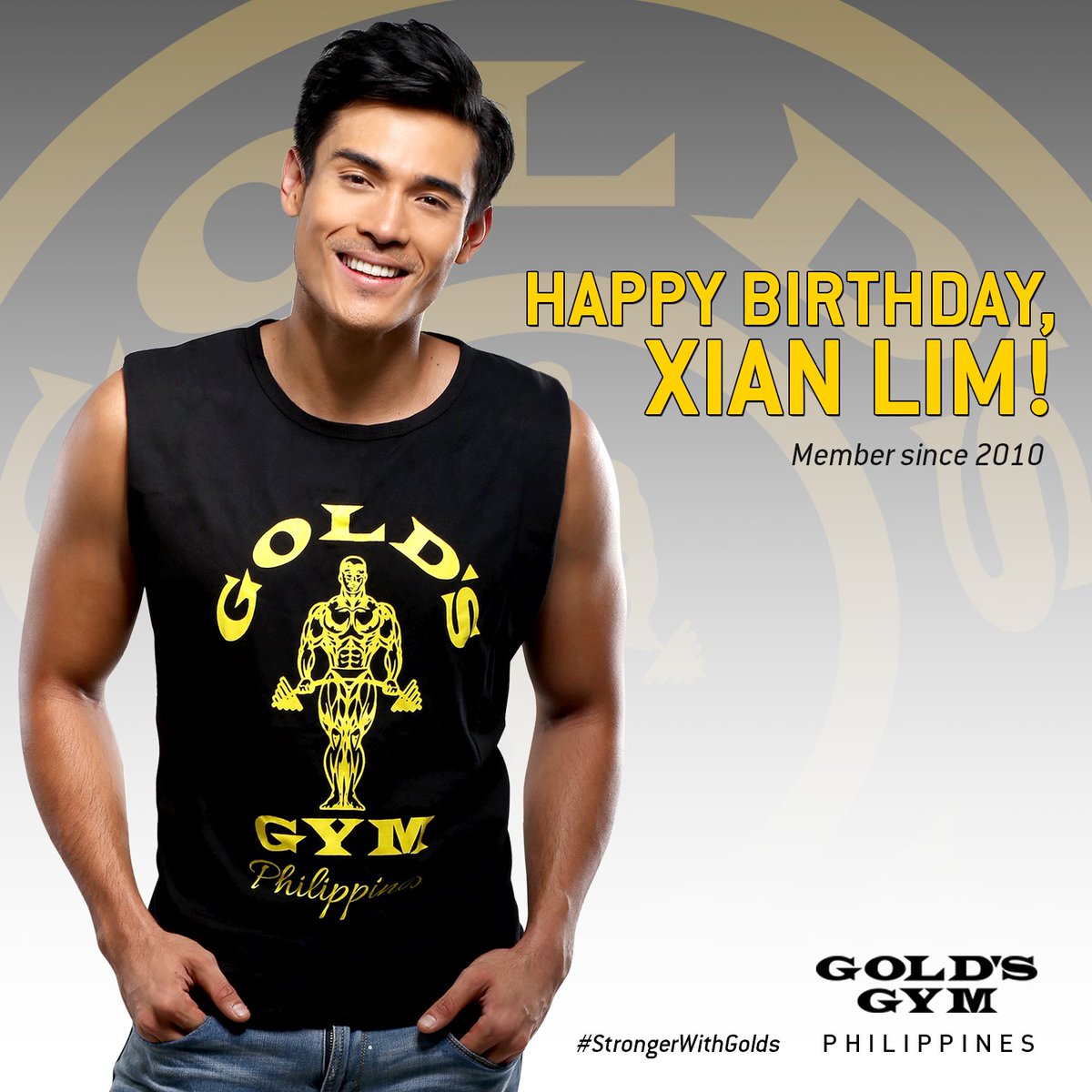 GoldsGymPH's tweet photo. Happy birthday to @XianLimm ! A celebrity. A fitspiration. From our Gold's Gym family to yours, may you have an amazing day #StrongerWithGolds https://t.co/HooUAmdjBH