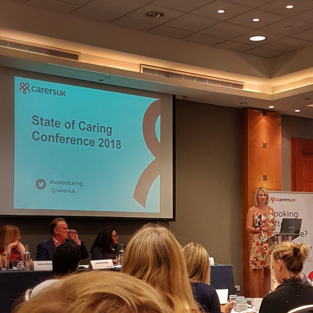 Listening to Caroline Dineage MP, Minister of State for Care, speaking about the government's #carersactionplan and her passion for improving the lives of #carers .

At the #StateofCaring Conference @CarersUK