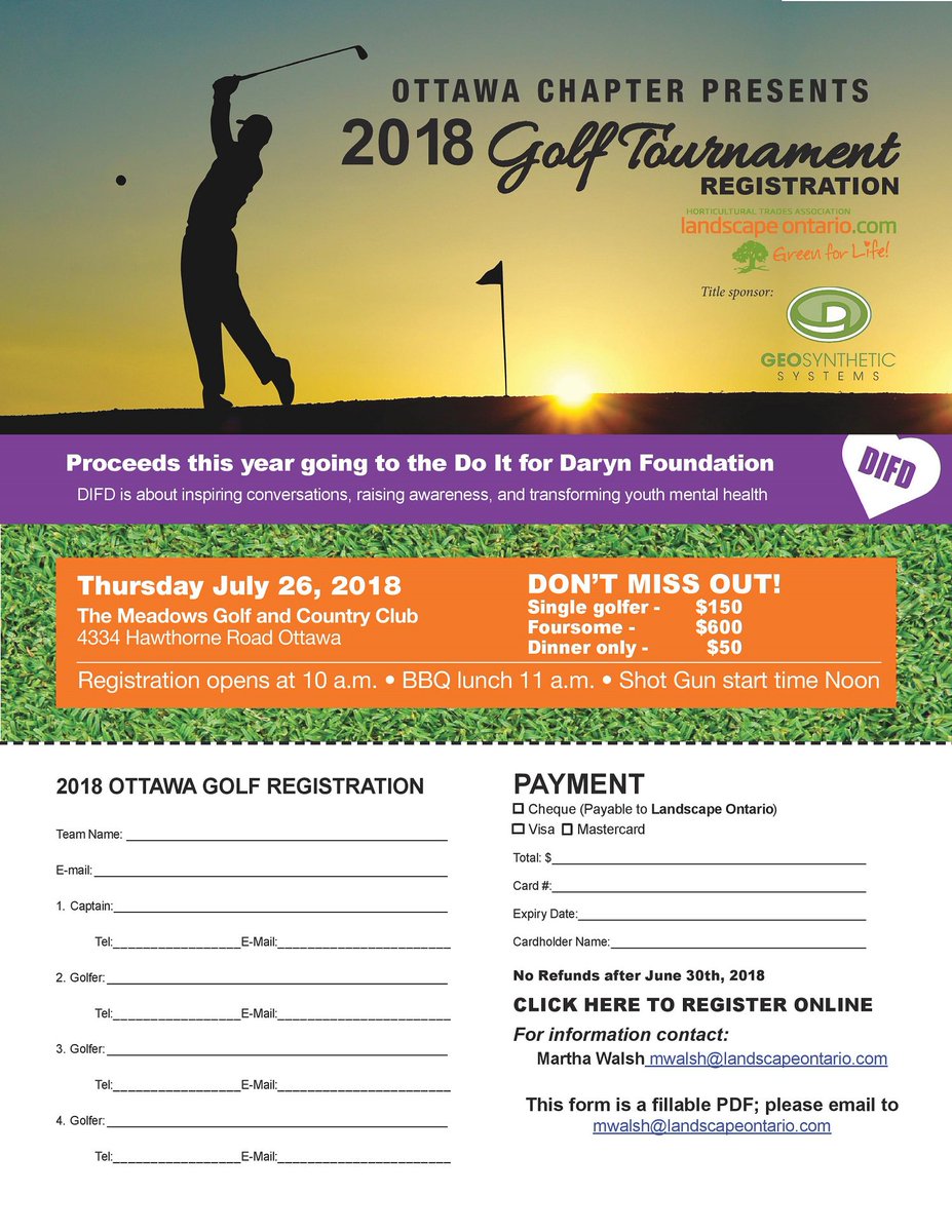 Two weeks left to register for #LOOCDIFD golf tournament presented by <a href="/ottawageopros/">Geosynthetic Systems</a> July 26th.  Foursomes still available.  Join us for a great cause <a href="/difdroyal/">DIFD at The Royal</a> . Register today:    epic48.com/apps/showreg2.…