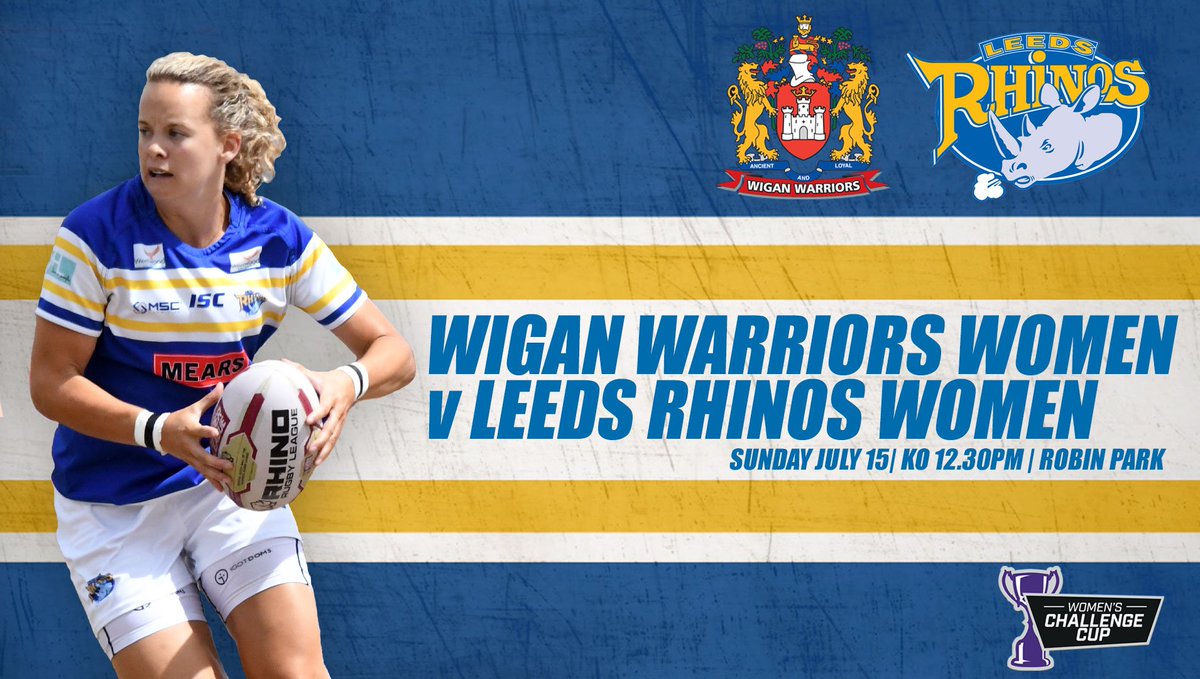 leedsrhinos's tweet photo. Leeds Rhinos Women are in the semi final of the @TheChallengeCup this Sunday v Wigan Warriors Women, at Robin Park, ko 12.30pm.
Admission is £5 for adults and £3 for juniors. 
#ShowUp and give the team your support as they push for a place in their first final! #LeedsRhinosWRL https://t.co/D71zPBaPAi