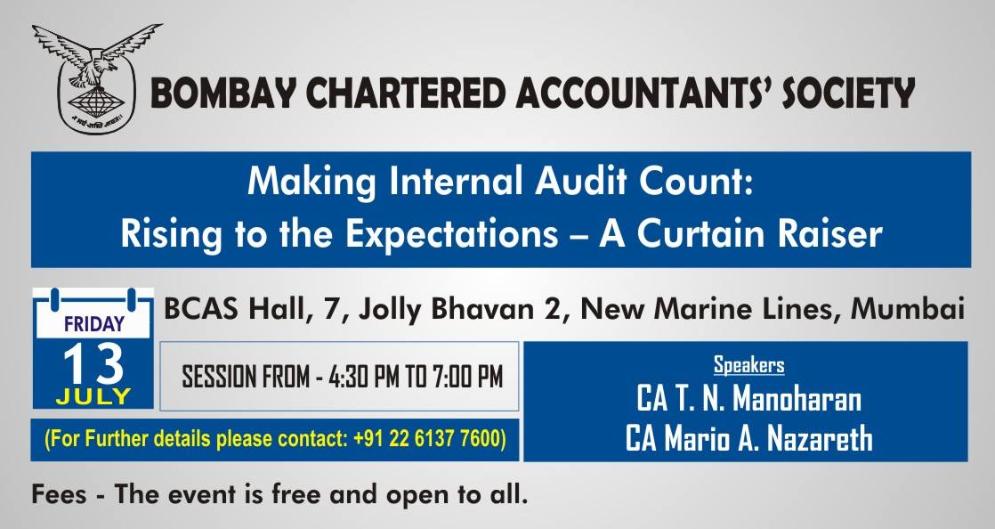 🔸Tomorrow🔸

#BCASInitiative #Auditing #InternalAuditing #Free #OpenToAll

😍Join us for a unique curtain-raiser event where eminent leaders will initiate a dialogue that will continue throughout the year🤩

For More Details 👉bit.ly/2z5ZQ5b 

Entry on first come basis