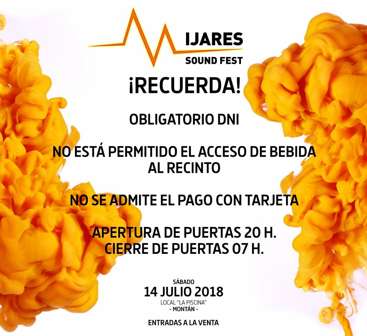 MijaresSF's tweet photo. Estamos a 2 días del festival... os recordamos ciertas cosillas que debéis de tener en cuenta...

¡Todo para que disfrutemos de una fiesta inolvidable!

14 julio #MijaresSoundFest https://t.co/wKsvbfkI9f