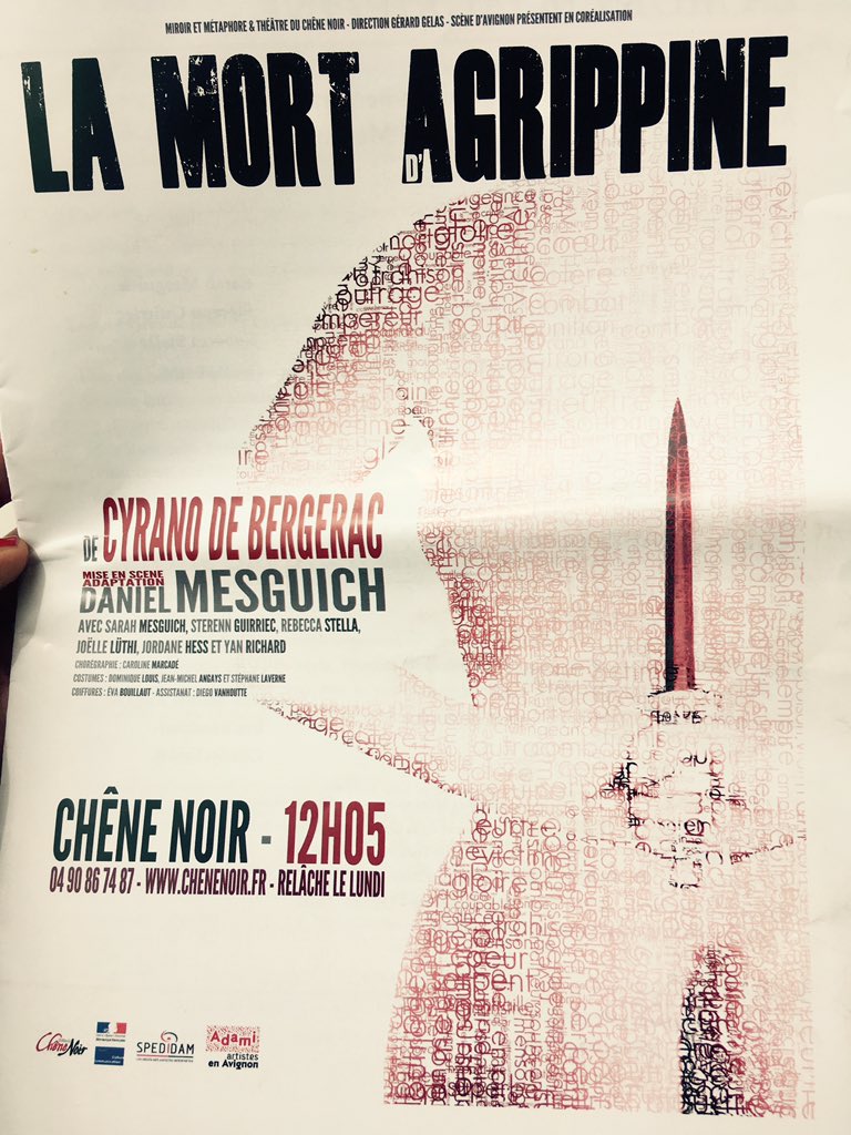 LaureDaussy's tweet image. Magnifique mise en scène pour "La mort d'Agrippine" par Daniel Mesguich. Pièce splendide et complexe qui propose une mise en abîme du théâtre. A voir dans le #OFF18 @LeCheneNoir #Avignon