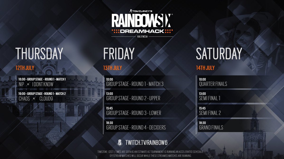r6siegeupdates's tweet photo. Here’s the schedule for #DreamHackvalencia https://t.co/dj5kNMfDlp
