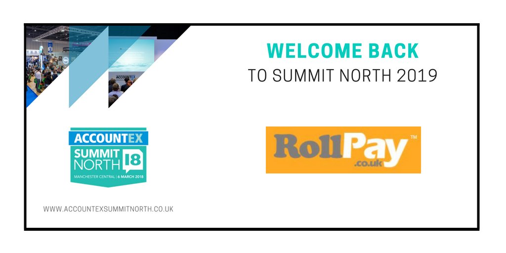 ACXSummitNorth's tweet photo. Welcome back @RollPay to @ACXSummitNorth in September 2019! Rollpay are supporters of both London and Manchester shows every year and we can't wait to welcome them back. #accountex #accountants #payroll #rollpay #accounts https://t.co/8zCyGaG2ui