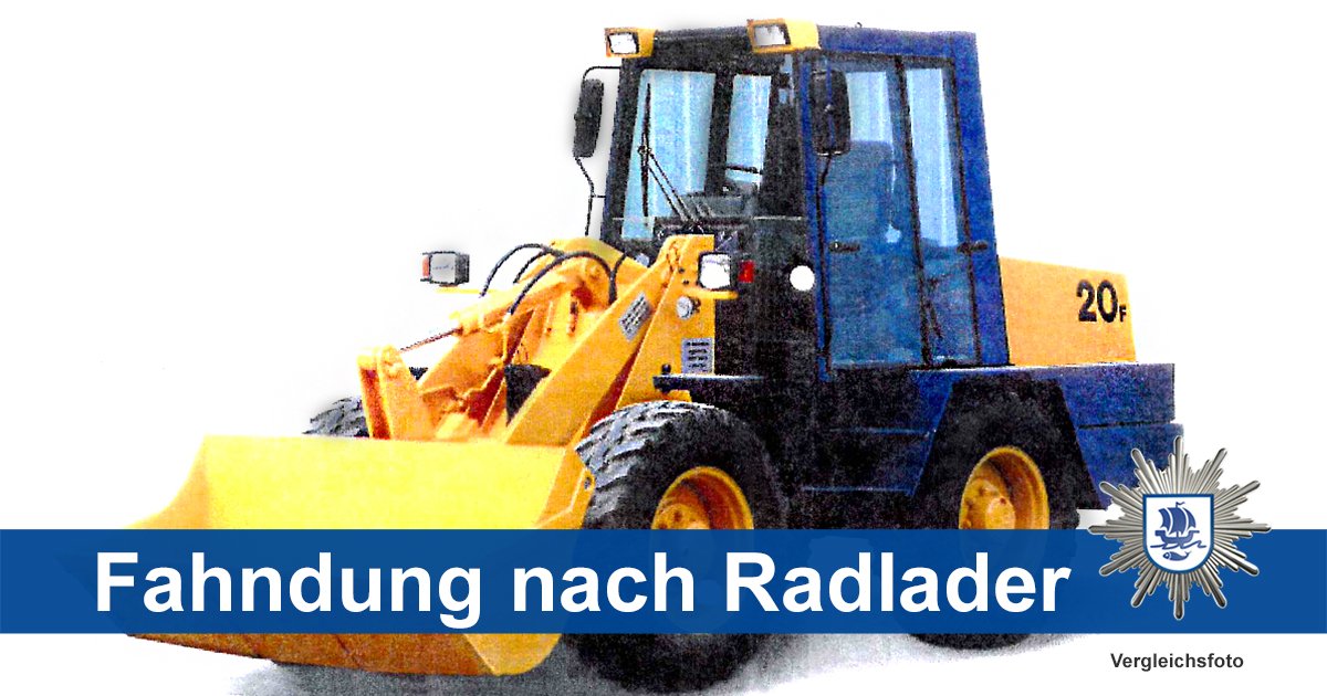 PolizeiBhv's tweet image. Polizei sucht gestohlene  #Baumaschine

Am vergangenen Wochenende ist im Fischereihafen ein Radlader von einer Baustelle gestohlen worden.
#Hanomag Typ 20F, Farbe: Gelb mit blauem Führerhaus, #Seriennummer: 62724074, Gewicht: 5300 Kg.
   
Zeugen gesucht: 📞 0471 / 953 - 4444