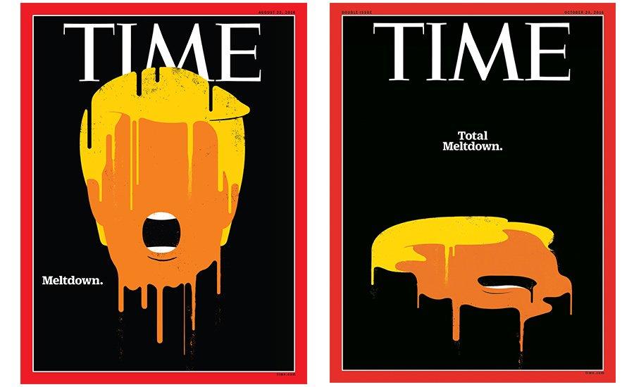 DesignMuseum's tweet image. &apos;Trump is an object to me, an idea. He can become fire, a weighty mass, a blob, a knife, or any other object that affects our lives&apos; | Edel Rodriguez, shares the stories behind some of his most recognisable work. fal.cn/yvQS  @edelstudio #HopetoNope #TrumpUKVisit