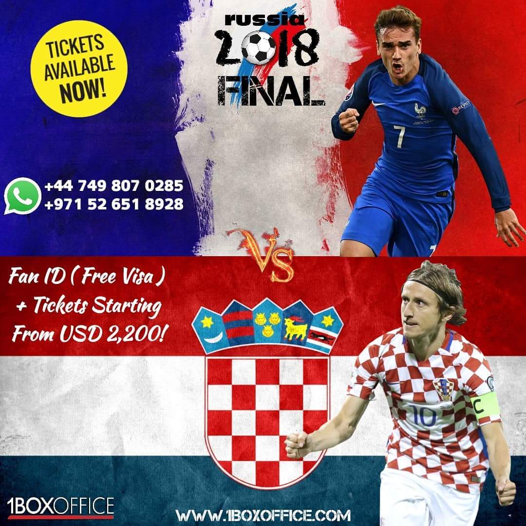 1boxofficear's tweet photo. #نهائي_كأس_العالم روسيا ٢٠١٨ بين #فرنسا و #كرواتيا
احجزوا تذاكركم اليوم:
https://t.co/KF2BVoawRC
او واتسآب:
 00 971 52 651 8928
#كرة_القدم #كأس_العالم #اوروجواي #فيفا_كأس_العالم_٢٠١٨ #روسيا #رياضة #فوتبول #موسكو #مونديال #روسيا_2018 #روسيا2018 #الأرجنتين #تذكرة #تذاكر #نهائيات https://t.co/0nA0SBOpdu