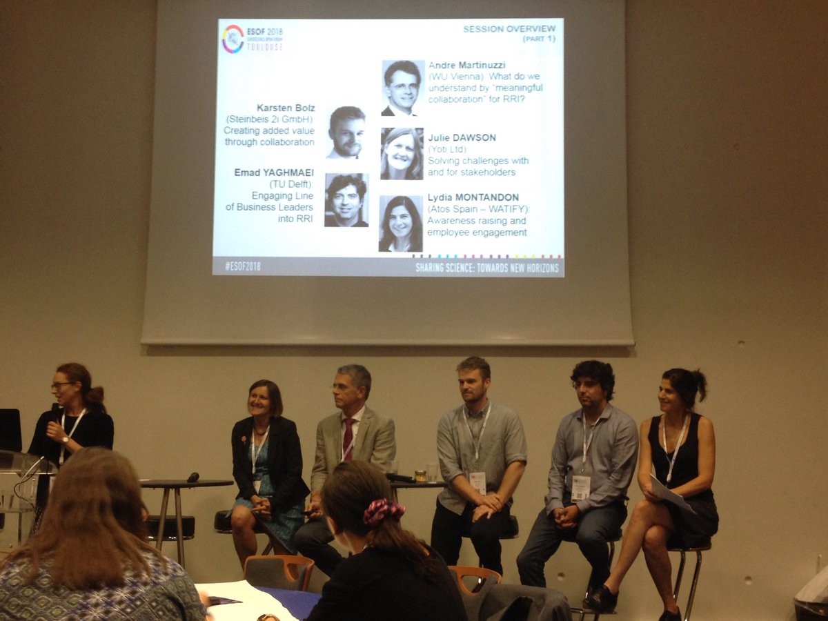 #RRI Exciting session starting at #ESOF2018 on meaningful collaboration for #RRI in industry!