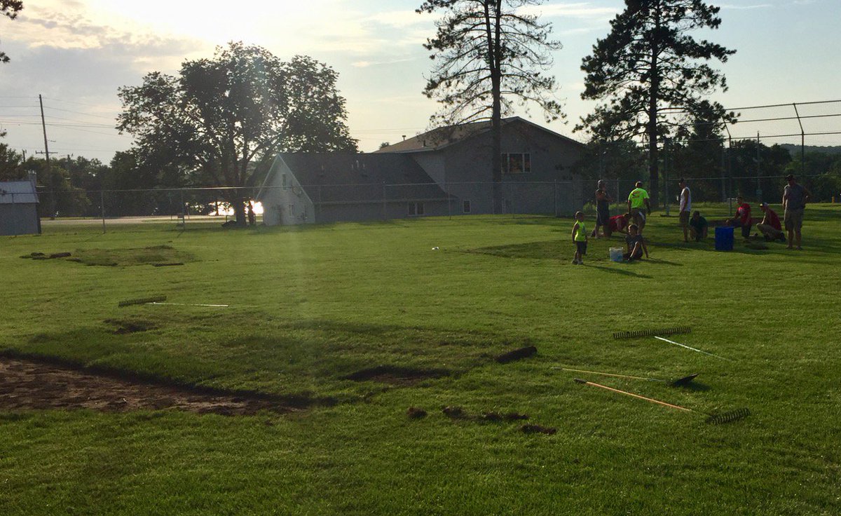Swans_Baseball's tweet photo. @SwanvilleISD486 Thanks to Swanville Athletic Boosters (SAB) for donating sod to fill the bare spots in our outfield.  Looks great! Next step: infield grass! #unityforcommunity #Swanville https://t.co/AWNvcMK4xq