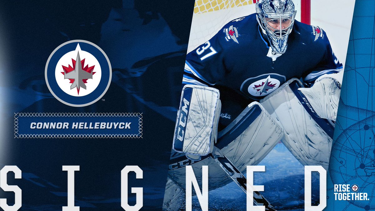 NHLJets's tweet photo. #NHLJets have agreed to terms with goaltender Connor Hellebuyck on a six-year, $37M contract ($6.167M AAV). https://t.co/5SBLYimrNM