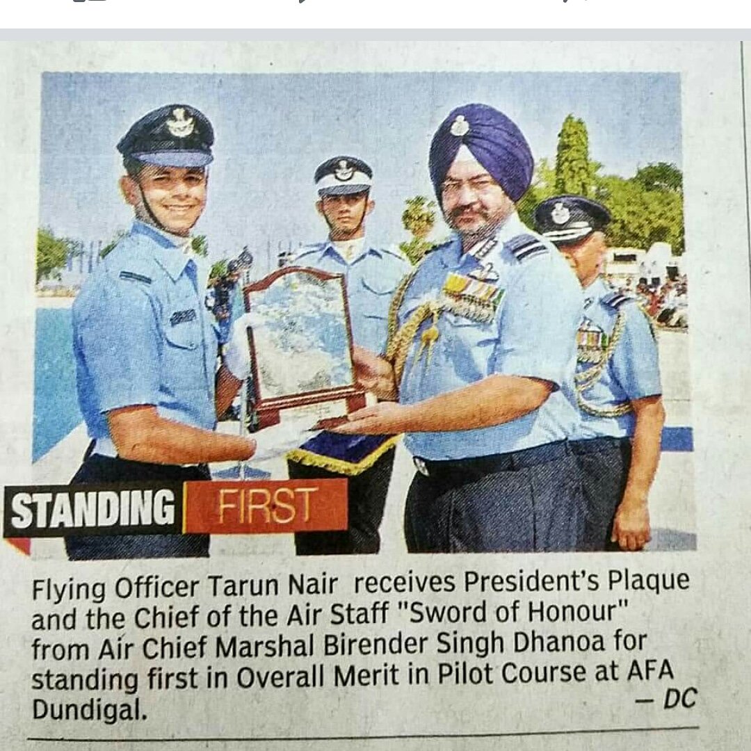 parijatpunj's tweet photo. Very very proud to share news of our school (AFGJI) alumni..Flying Officer Tarun Nair from the Flying branch was awarded President’s Plaque and the Chief of the Air Staff ‘Sword of Honour’ for standing first in Overall Merit in Pilot Course #afgji
#afgian #indianairforce #Pilot https://t.co/HJWoNhygtD