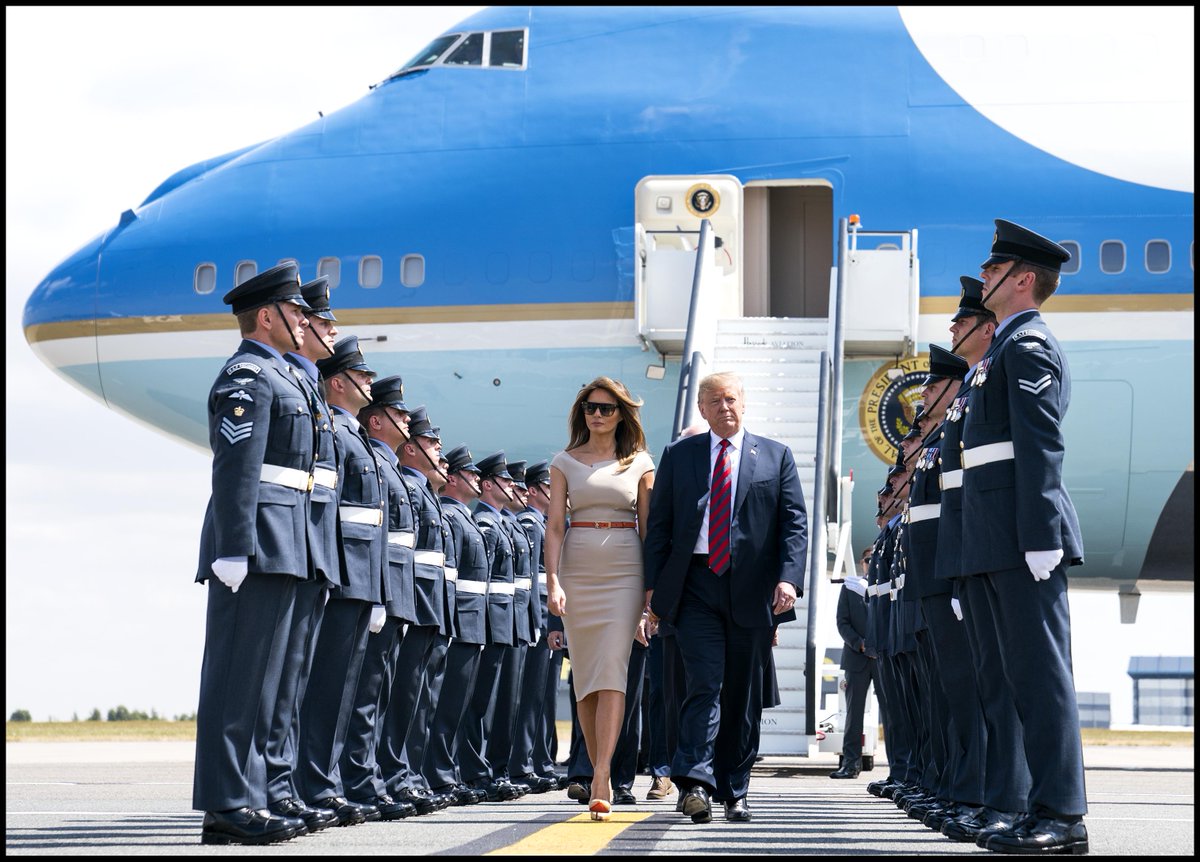 Doug Mills (@dougmillsnyt) on Twitter photo .<a href="/realDonaldTrump/">Donald J. Trump</a> & <a href="/FLOTUS/">First Lady Melania Trump</a> walk off Air Force One as they arrive at London Stansted Airport in Stansted, England. .<a href="/realDonaldTrump/">Donald J. Trump</a> & <a href="/FLOTUS/">First Lady Melania Trump</a> walk off Air Force One as they arrive at London Stansted Airport in Stansted, England.