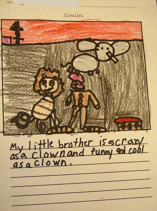 Schoolwide's tweet image. &quot;My little brother is as crazy as a clown...&quot; #similes #studentwriting #writingsample #grammar #writing #elementary #writingworkshop #youngwriters #schoolwide #education #school #educator #teacherlife #class #classroom