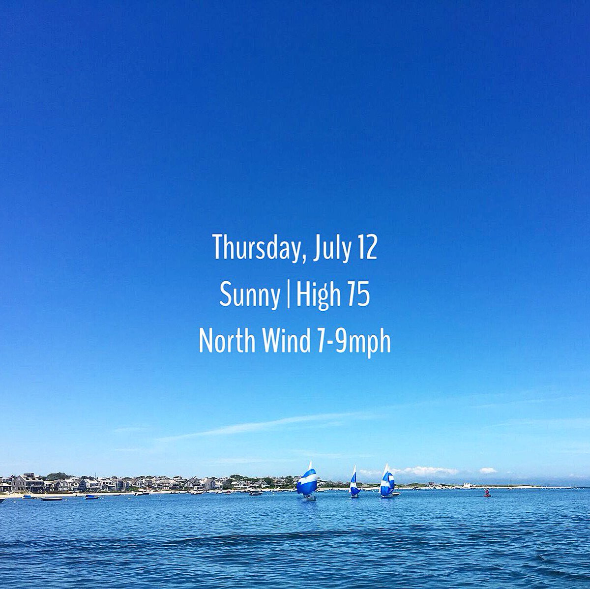 ACKweather's tweet image. Thursday ~ sunny, with a high near 75F 🌞 north wind 7-9mph becoming east in the afternoon. High tide 12:12pm. #ACKweather #Nantucket #weatherreport