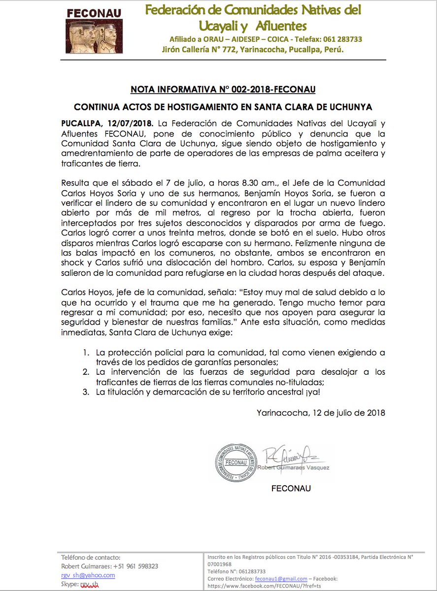 Comunicado de FECONAU