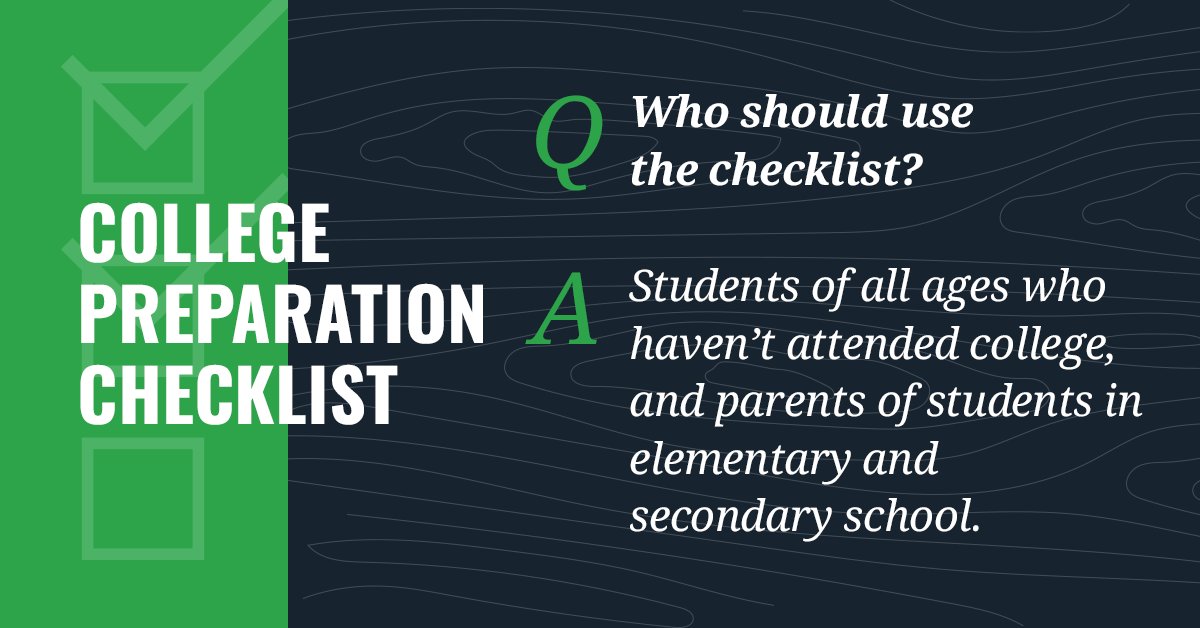 FAFSA's tweet photo. Thinking about college? There's a checklist for that. Need money for school? There's a checklist for that too. Honestly, we've got all the checklists you'll ever need right here: https://t.co/1ZOyufebed https://t.co/lyYXTw6jDN
