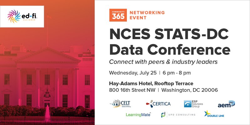 EduConvos's tweet photo. Attending the #NCES #STATSDC Conference? We're a sponsor of the @EdFiAlliance #Community365 networking event on Wednesday night! Register here: https://t.co/UQaaY7uxE1 #EdData https://t.co/rJwNLYkUNP