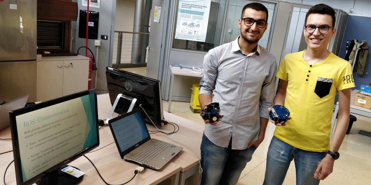 gianstiff's tweet photo. il PerT oggi saluta 2 tirocinanti che hanno lavorato sui temi della #robotica utilizzando @rosorg e #AlphaBotPi Well done and good luck guys!! @claudiopastrone @IsmbOnweb https://t.co/QVA7TDM7Yh