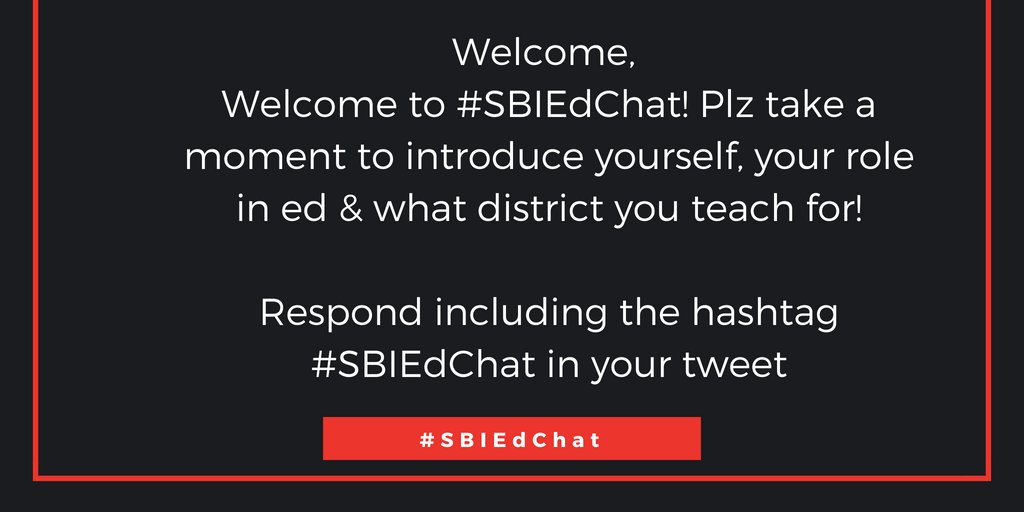 KVillaPhD's tweet photo. Welcome, Welcome to #SBIEdChat! Plz take a moment to introduce yourself, your role in ed & what district you teach for!
Respond including the hastag #SBIEdChat #ATESBI https://t.co/KlXXIIuRBe