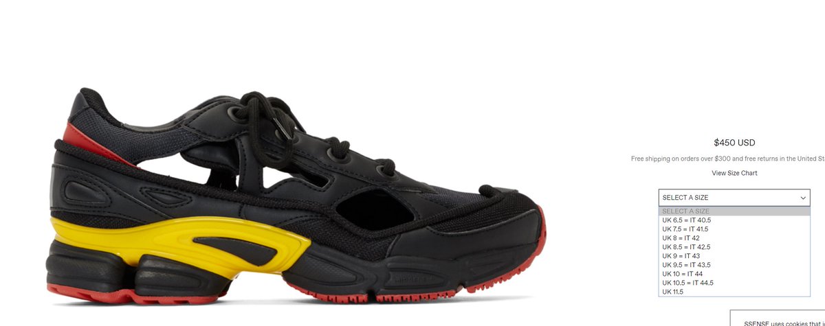 raf simons ozweego size chart