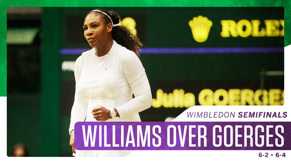 espn's tweet photo. Serena moves on!

She will play for the title at @Wimbledon on Saturday! https://t.co/xkbjDMiCMi