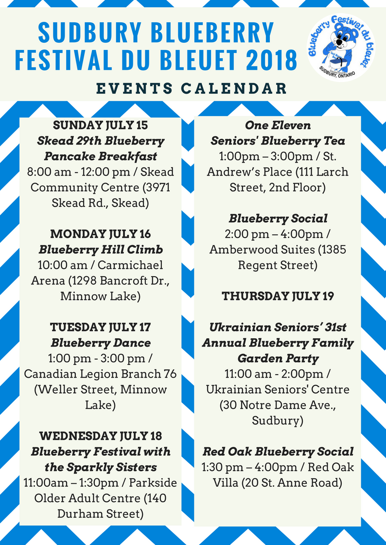 SudBlueberry's tweet photo. Pssstt the #SudburyBlueberryFestival starts THIS SUNDAY! Here's a nice list of events. For more info go to https://t.co/rESz3Kj250 https://t.co/6LFAv7JTYI