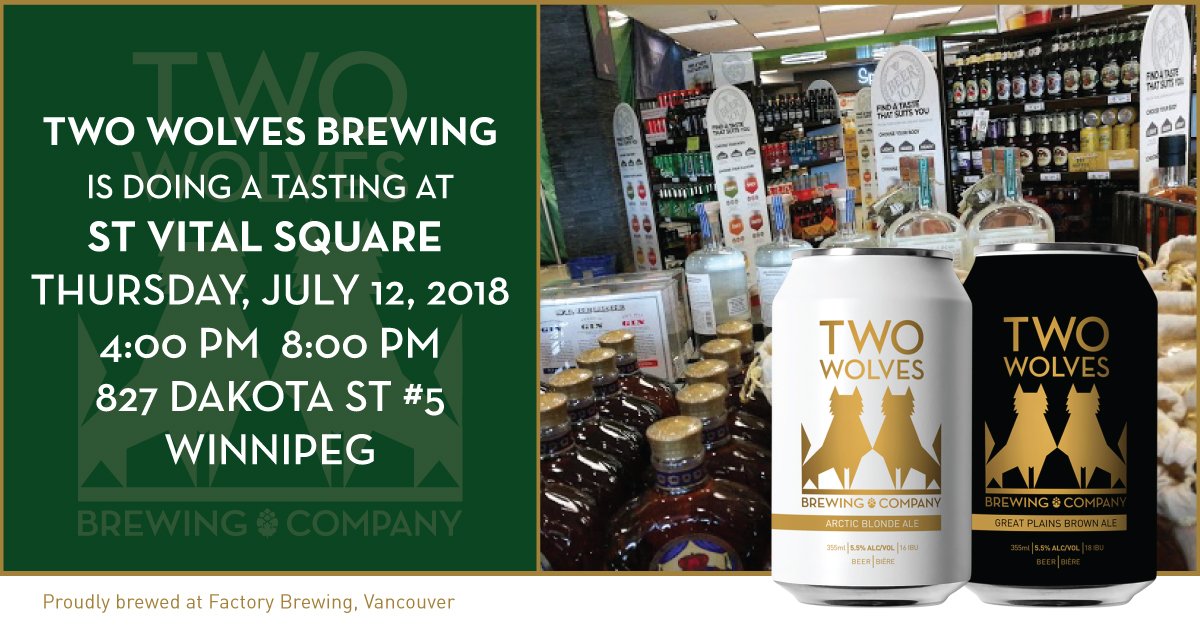 twowolvesbeer's tweet image. TWO WOLVES is doing a tasting today at St Vital Square 
4 PM - 8:00 PM 827 Dakota St #5 Winnipeg #twowolvesbeer #stvitalsquare