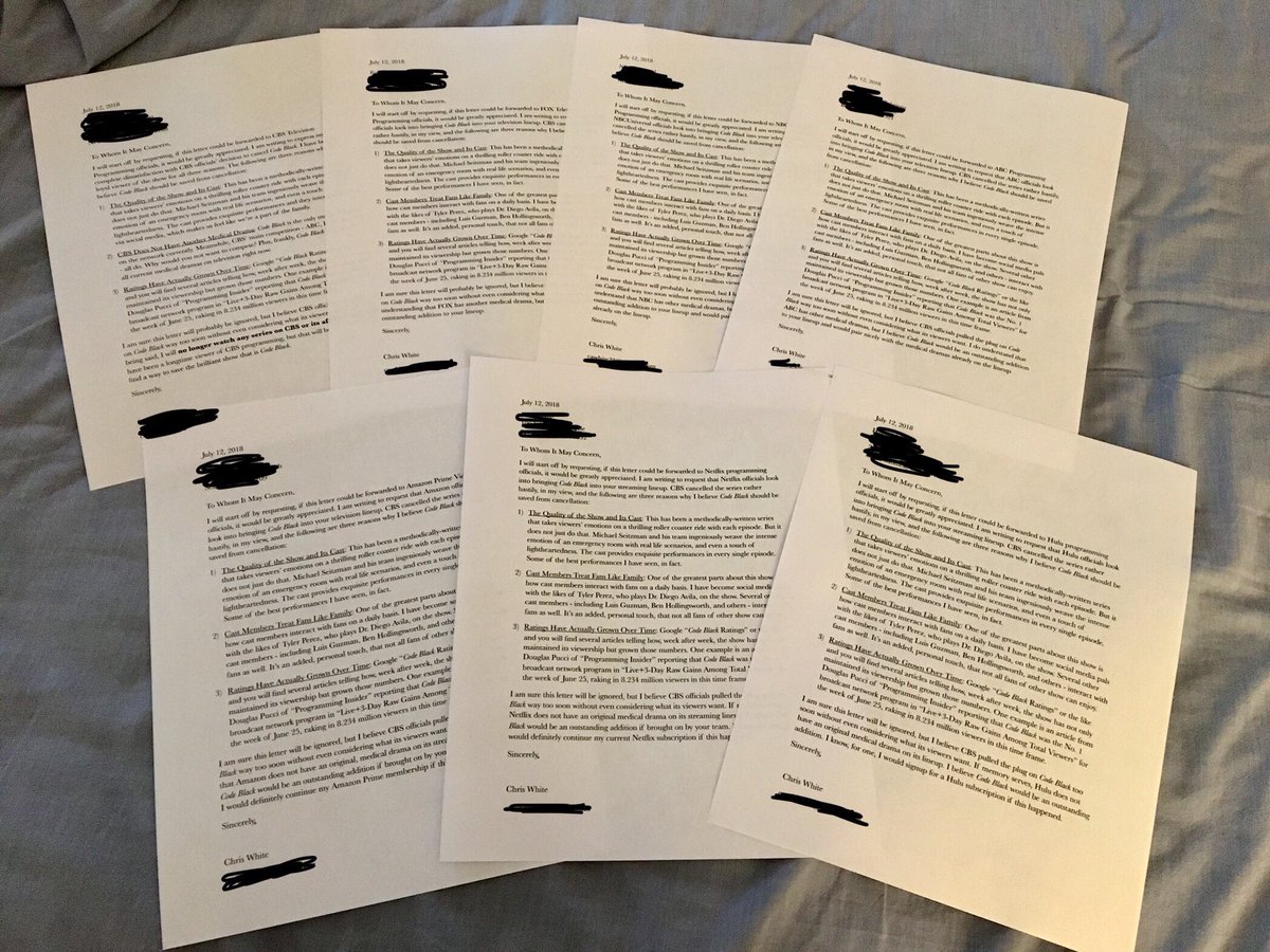theechriswhite's tweet image. I’m a man of my word. Wrote a letter not only to CBS but to several other networks, streaming and otherwise. Sending them out today. Hope it makes a difference! Love you guys! #SaveCodeBlack