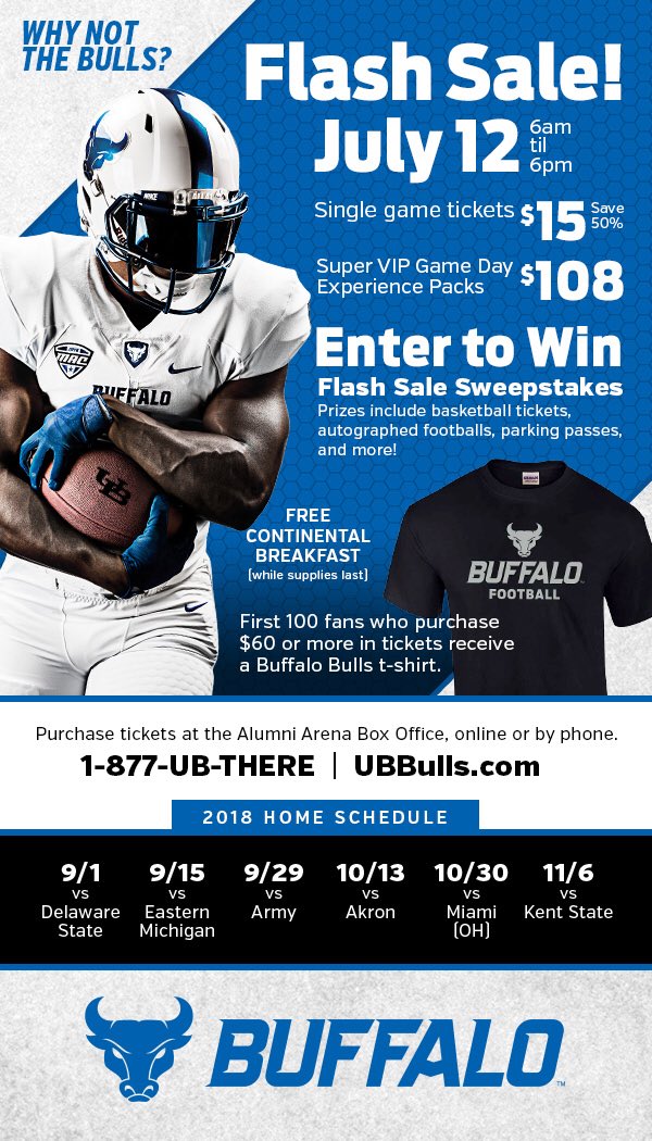 Under an hour remaining for  <a href="/UBFootball/">Buffalo Football</a> flash sale!!  More importantly your last chance to be eligible to enjoy some wings with me!  Let’s Do this!!  #BuffaloFam #GoBulls