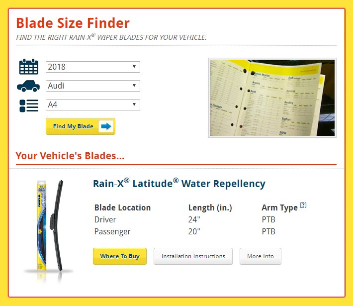 Wiper Blade Replacement Chart