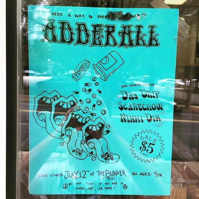 sorrystate's tweet photo. ATTN NC PUNKS AND FREAX: This gig is tonight at The Bunker! Adderrall from Asheville will have you twitchin'! Sick locals too. Don't miss it. #adderrall #dasdrip #scarecrow #nikkidixx #hotgigs #punkgigs #bunkerpunks https://t.co/t5j2yrQOtd