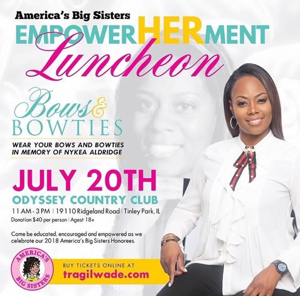 TragilWade's tweet image. 7 Days Left To Get Your Tickets To AMERICAS BIG SISTERS EmpowerHERment Luncheon ! Go To TRAGILWADE.COM OR Simply Click The Link In My Bio! #americasbigsisters #nonprofitforgirls #chicagochapter #tragilwade #nbasister #sistersforacause #dreampusher #empowerment #7days