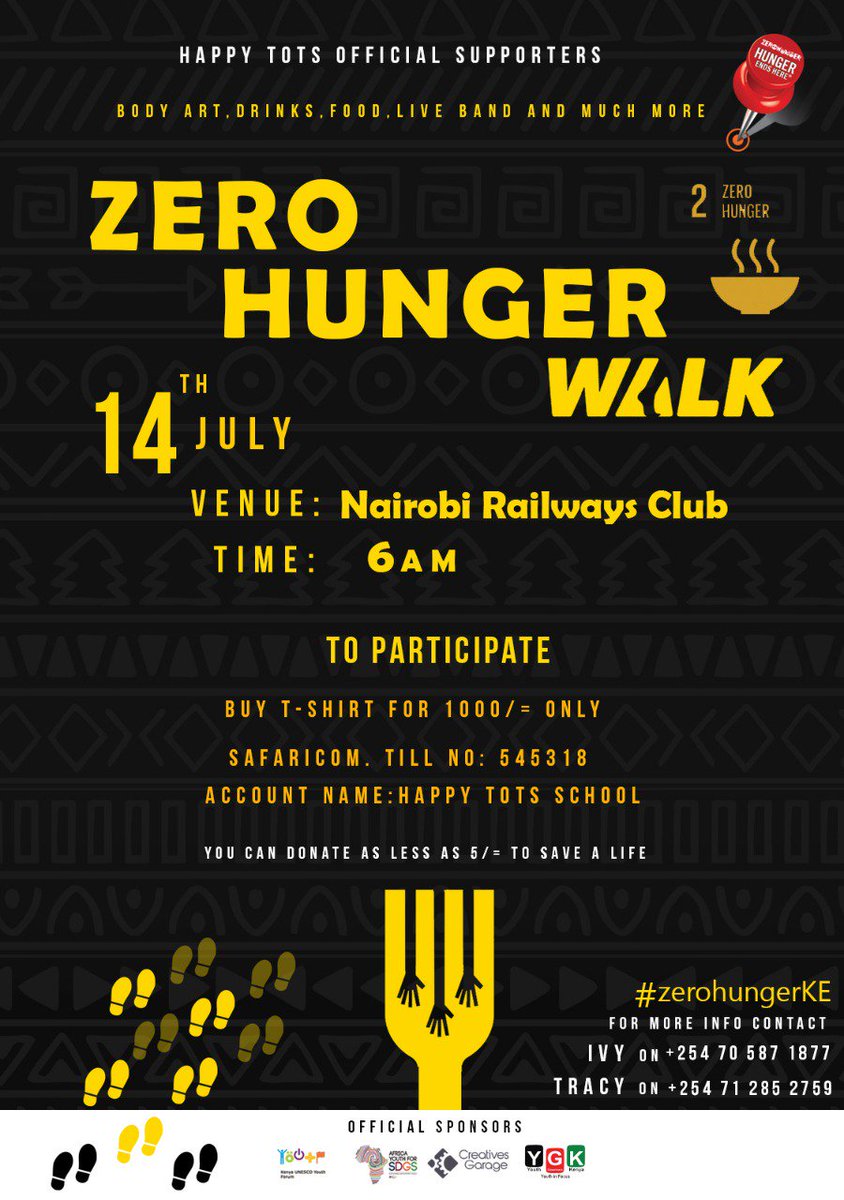 poeticscarlet's tweet photo. #ZeroHungerWalkathon
Tickets : Ksh. 300
T. Shirt : Ksh. 1000
Venue : Railways Club Nairobi
#14thJuly2018
#ZeroHungerKE
It is going down, one day to go, het yourself a ticket or t. Shirt https://t.co/CWYdJUgSWC