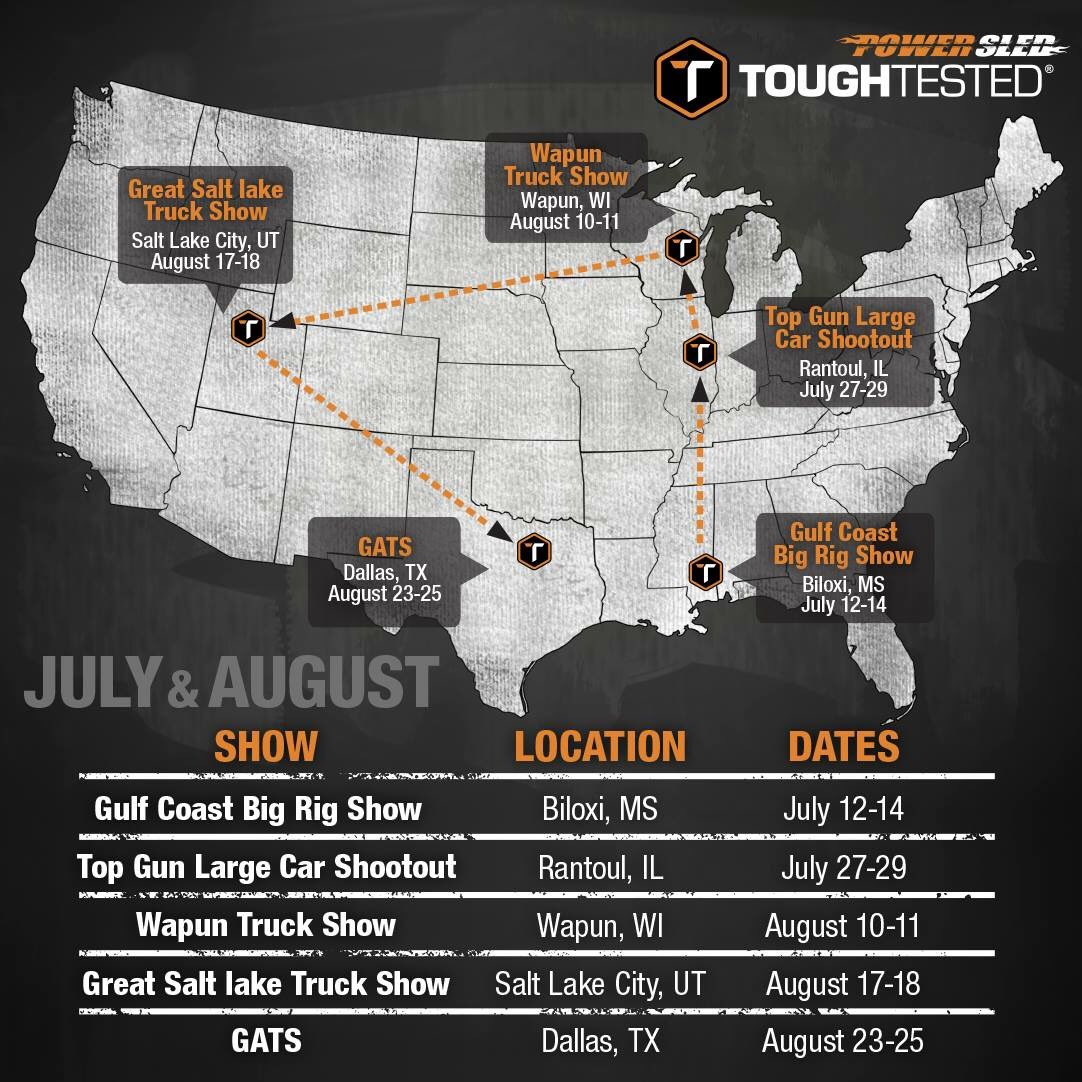 ToughTested's tweet image. George &amp;amp; Wendy are off to their next set of shows! First stop: The #GulfCoastBigRigShow! If you're in the Biloxi, MS area &amp;amp; want to WIN BIG, this is for you! If you see the #ToughTested Power Sled, snap a photo to Instagram using the hashtag #TagThisTruck. #Biloxi #Mississippi