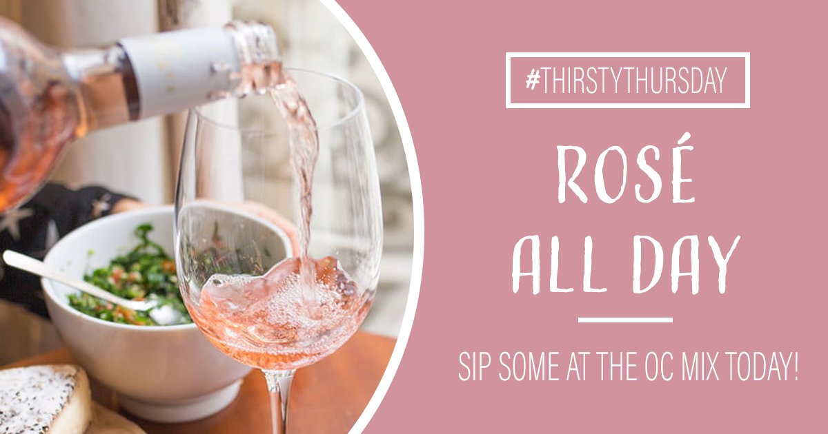 WeOliveOCMix's tweet photo. Join us for discounts all day on palate-pleasing pinks by the glass and the bottle! #roséallday #ThirstyThursday https://t.co/7M5EZ1cHQ5