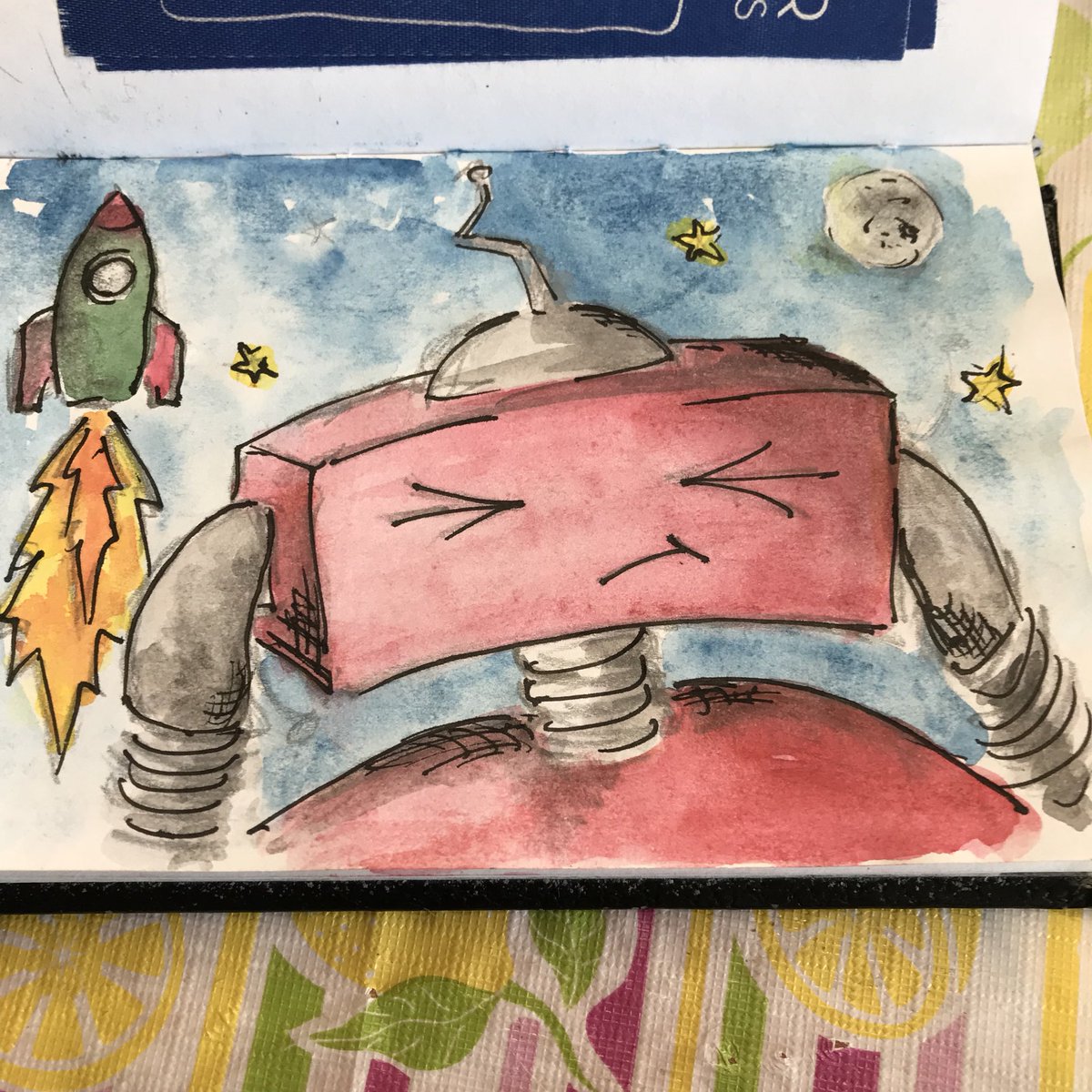 MerseyRiverLad's tweet image. New idea for a larger picture. Love my little robot 😊 #redrobot #robot #littlerobot #littlerobotfriends #illustration #illustrator #fineart #fineartist