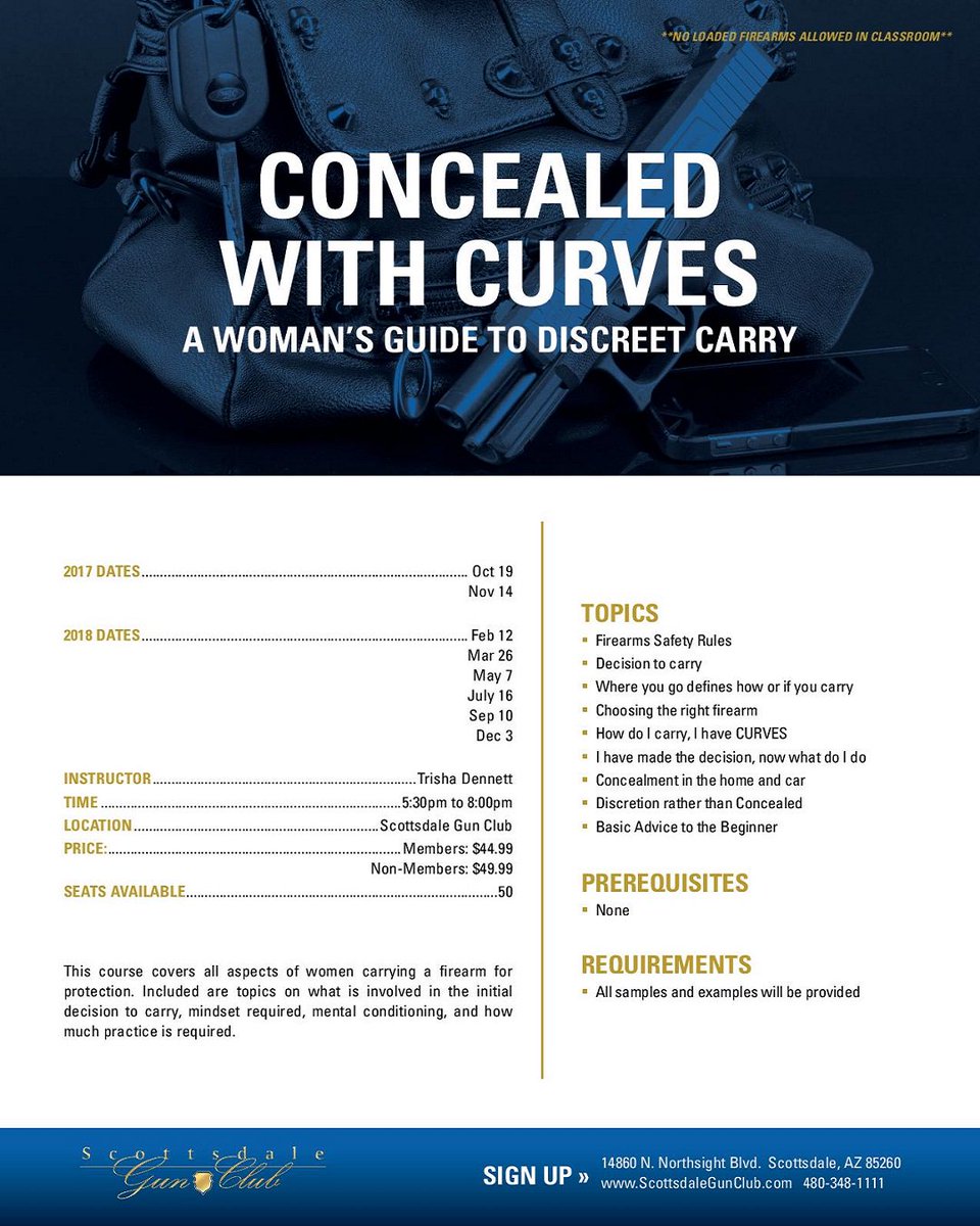 ScottsdaleGun's tweet photo. Ladies! Learn all the different ways you can carry a firearm with our Concealed with Curves class! Our next one Monday July 16th! #scottsdalegunclub #sgc #sgcusa #concealed #ladies #womenandguns #womenwhoshoot #protection #carry #defense https://t.co/e01Wlh9jdF