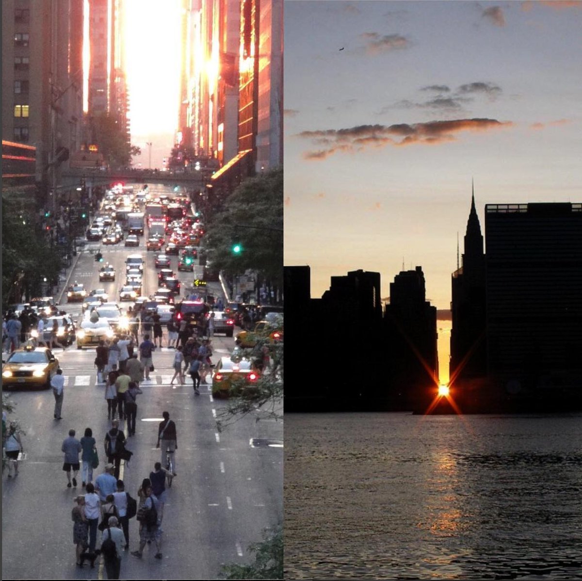 neiltyson's tweet image. Crowds gather. Traffic halts. Cross streets glisten with fiery orange light, rendering otherwise-shadowed urban canyons aglow.  Behold sunset on the Manhattan grid. Behold #Manhattanhenge. 

instagram.com/p/BlJB-SLALEl/