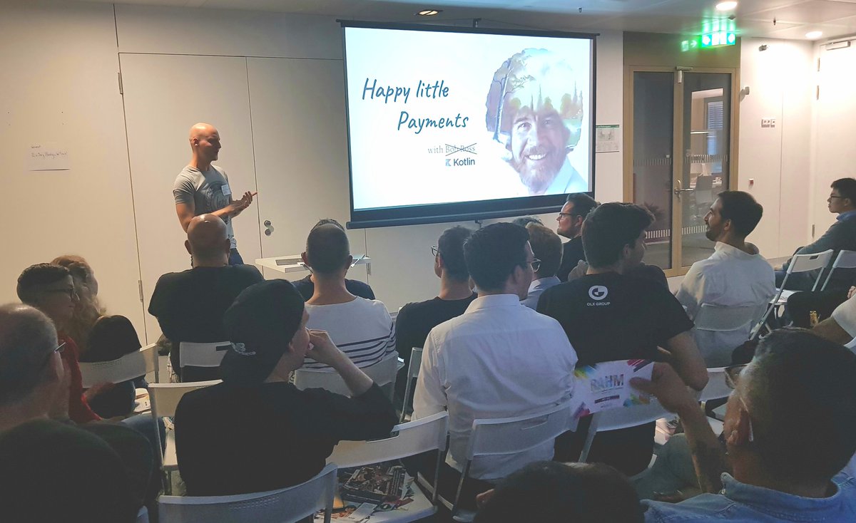 olxgrouptech's tweet image. &quot;Happy Little Payments&quot; by Benjamin Schneider @void42 at the @UNICORNSINTECH get - together today @olxtechberlin!
#unicornsintech #olxgroup #kotlin