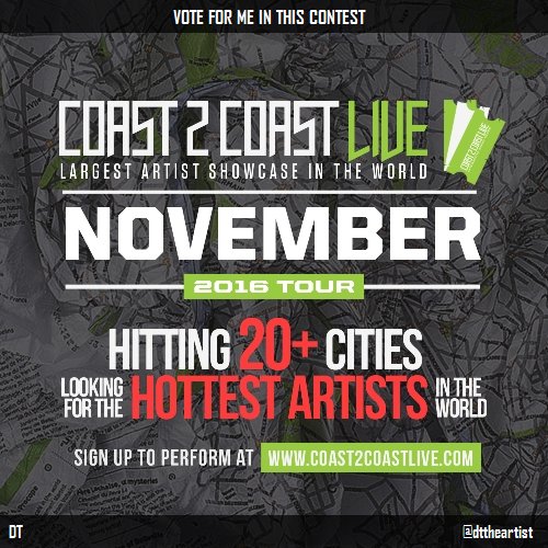 dttheartist's tweet photo. Vote for me to perform at #Morocco Edition! https://t.co/f23twOBkbJ #Coast2Coast https://t.co/bMvNRlrtmE